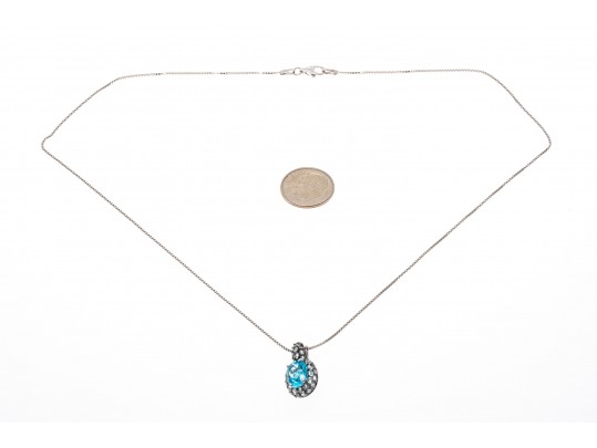 Sterling Silver Lovely Light And Medium Blue Topaz Pave Cluster Pendant With Chain
