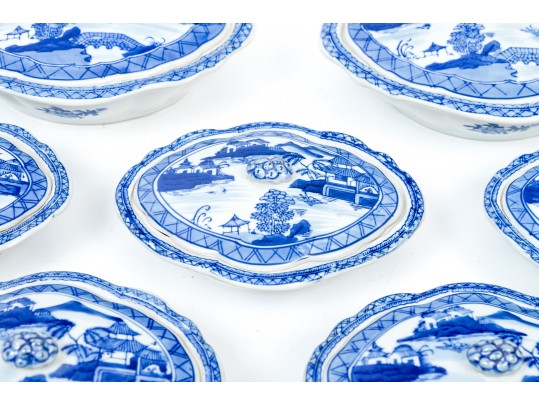 Collection Of Seven Chinese Blue And White Porcelain Lidded Serving Bowls