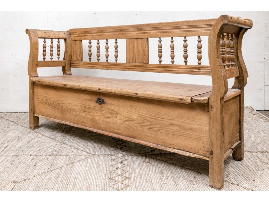 Country Pine Carved Bench With Storage