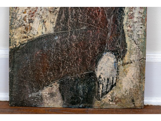 Intriguing Expressionistic Mixed Media On Panel Painting, Woman In Profile