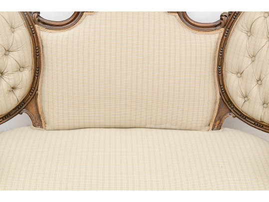 Vintage French Style Tufted Back Wood Frame Sofa