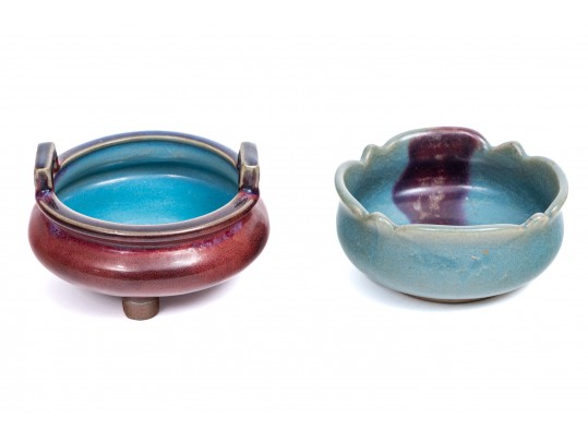 Lot Of 2 Chinese Sung Dyn. (960 - 1279 AD) Style, Jun Yao Glazed Pottery Scholarly Objects