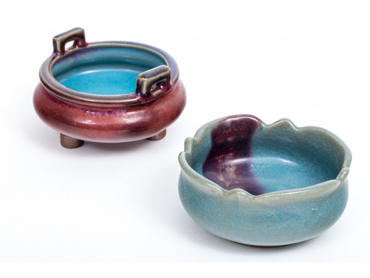 Lot Of 2 Chinese Sung Dyn. (960 - 1279 AD) Style, Jun Yao Glazed Pottery Scholarly Objects