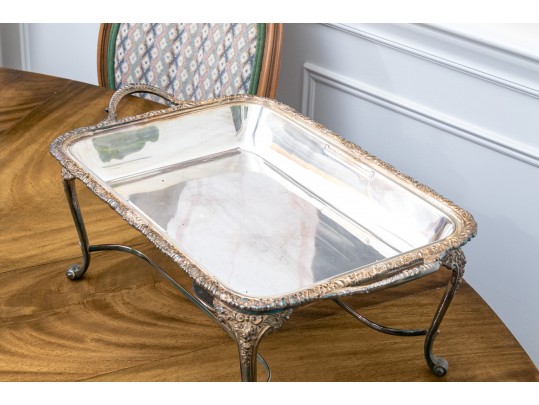 English Silver Plated Lot With Pair Of Chafing Dishes On Stand Along With A Lidded Tureen
