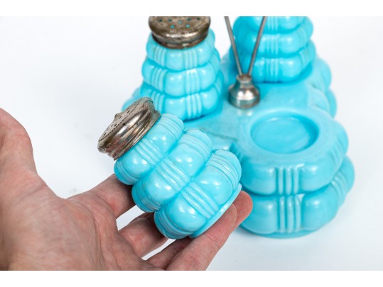 Vintage Pressed Glass Condiment Set