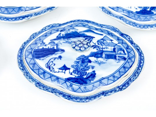 Collection Of Seven Chinese Blue And White Porcelain Lidded Serving Bowls