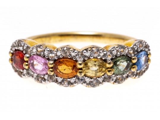 Colorful Sterling And Synthetic Sapphire Ring, Size 7.25