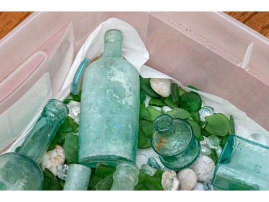 Decorative Sea Glass, Pebbles And Bottles 