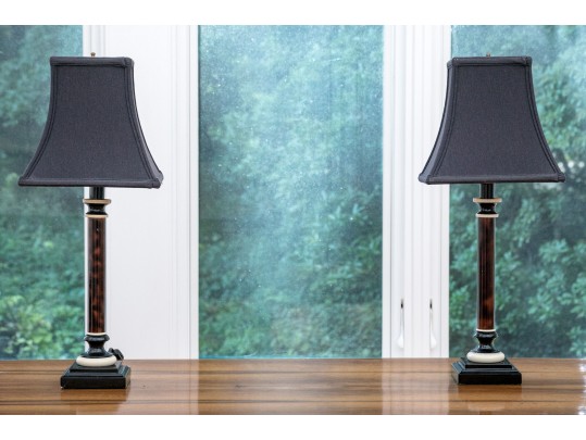 Decorative Pair Of Faux Tortoise Shell Table Lamps