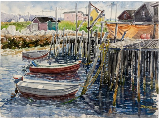William L. Drake (1929-2019) Watercolor On Paper Boat Yard Scene