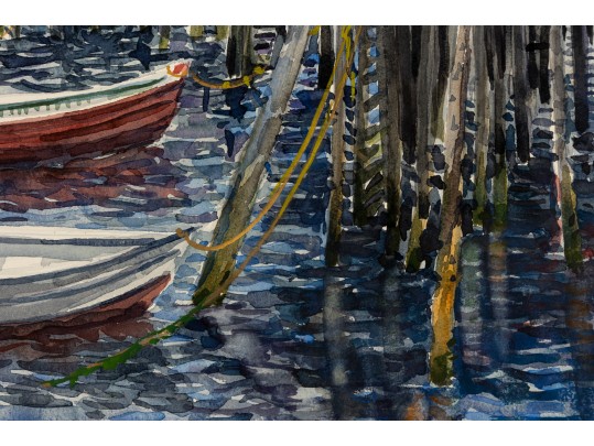 William L. Drake (1929-2019) Watercolor On Paper Boat Yard Scene