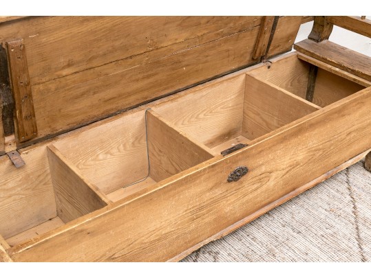 Country Pine Carved Bench With Storage