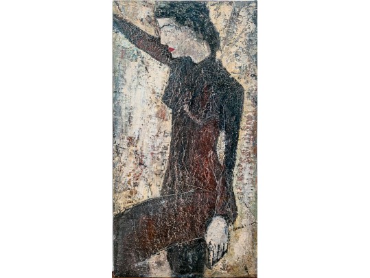 Intriguing Expressionistic Mixed Media On Panel Painting, Woman In Profile