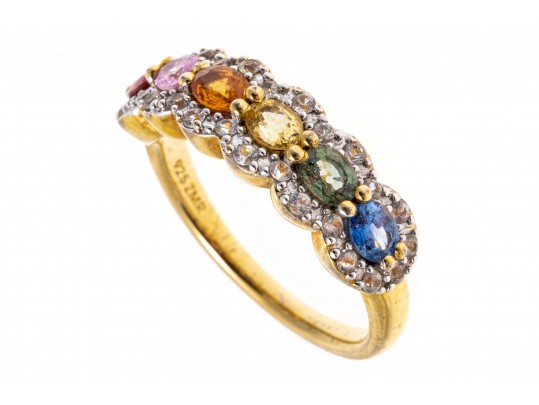 Colorful Sterling And Synthetic Sapphire Ring, Size 7.25