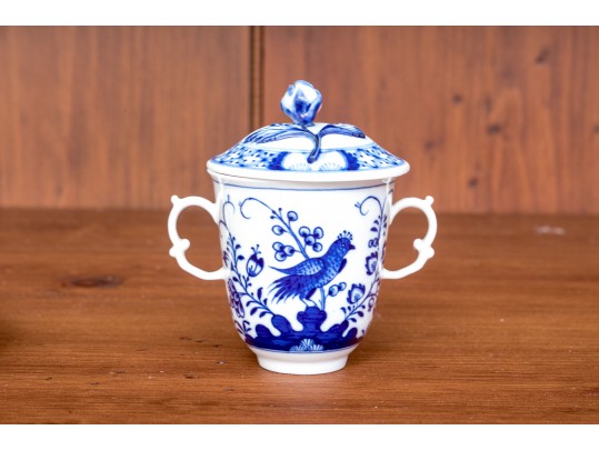 Meissen Porcelain Blue Onion Cup & Saucer With Pierced Holder