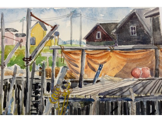 William L. Drake (1929-2019) Watercolor On Paper Boat Yard Scene