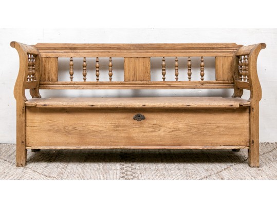 Country Pine Carved Bench With Storage