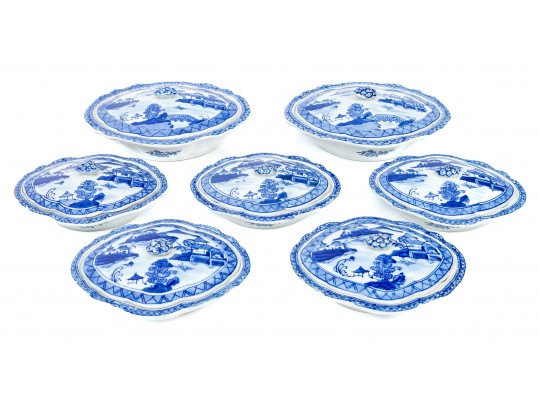 Collection Of Seven Chinese Blue And White Porcelain Lidded Serving Bowls