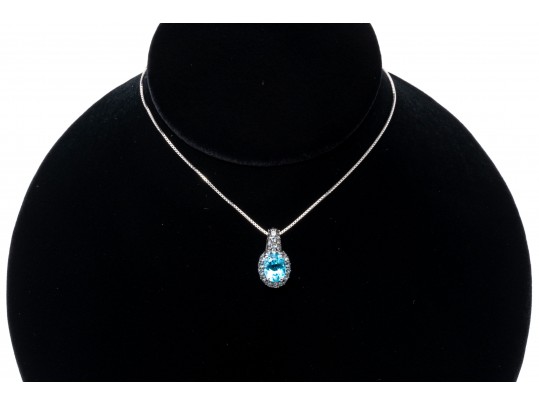 Sterling Silver Lovely Light And Medium Blue Topaz Pave Cluster Pendant With Chain
