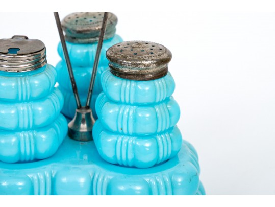 Vintage Pressed Glass Condiment Set