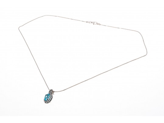 Sterling Silver Lovely Light And Medium Blue Topaz Pave Cluster Pendant With Chain