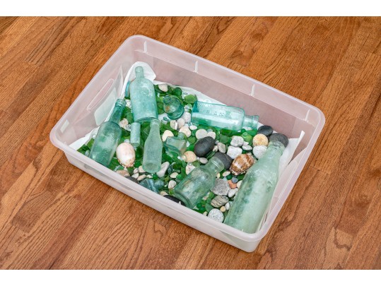 Decorative Sea Glass, Pebbles And Bottles 