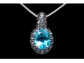 Sterling Silver Lovely Light And Medium Blue Topaz Pave Cluster Pendant With Chain