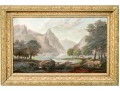 Antique Oil On Canvas Painting, Mountainous Valley Landscape