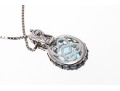 Sterling Silver Lovely Light And Medium Blue Topaz Pave Cluster Pendant With Chain