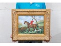 Signed Gilt Framed Oil On Panel, Hunter And Hounds