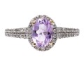 14k White Gold Pretty Pale Amethyst And Diamond Halo Ring, Size 6.5