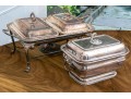 English Silver Plated Lot With Pair Of Chafing Dishes On Stand Along With A Lidded Tureen