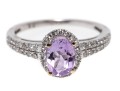 14k White Gold Pretty Pale Amethyst And Diamond Halo Ring, Size 6.5
