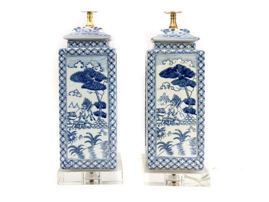 Asian Ceramic Canister Table Lamps