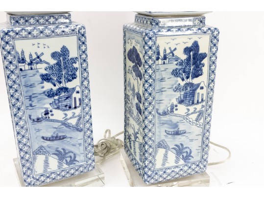 Asian Ceramic Canister Table Lamps