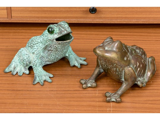 Two Adorable Metal Frog Figures