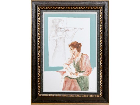 Signed Large Scale Oil On Canvas, The Music Lesson