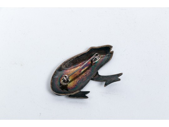 Collection Of Four Charming Frog Form Pins With Silver
