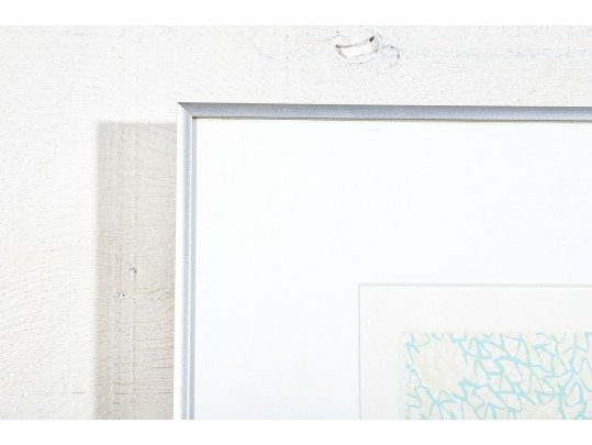 Signed Framed Large Scale 1986 Color Lithograph, Abstract In Blues