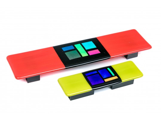 Two Designer Glass And Metal Colorful Wall Mount Decorations