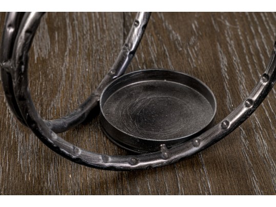 Distressed Black Metal Ring Candle Holders