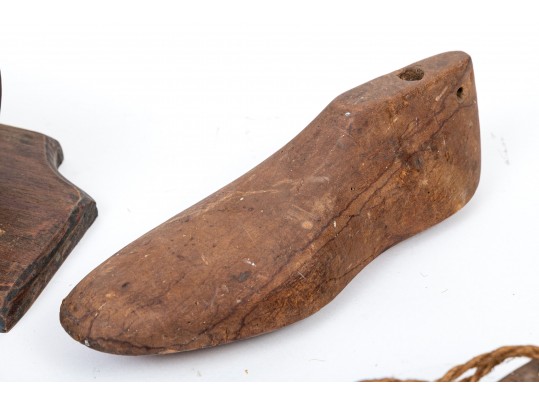 Collection Of Antique Wooden Shoe Maker's Molds And An Antique Coffee Grinder