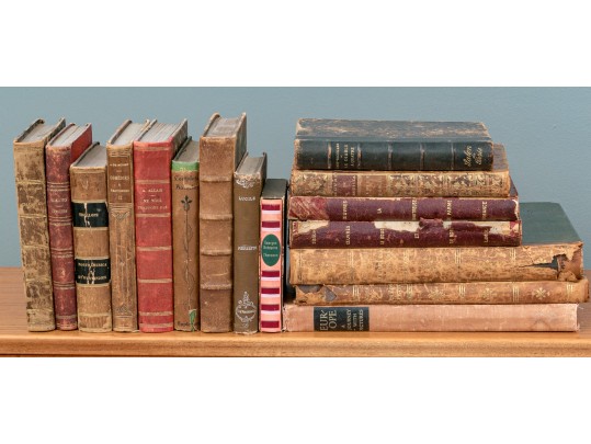 Collection Of 16 Antique Leather Bound Books, Most In French