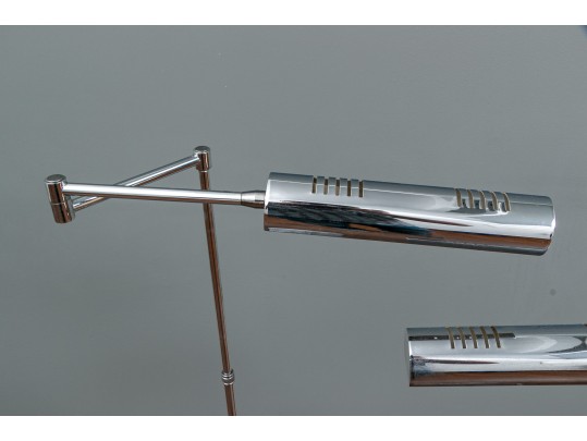 Pair Of Modernist Style Chrome Tone Metal Floor Lamps By Hi Lite