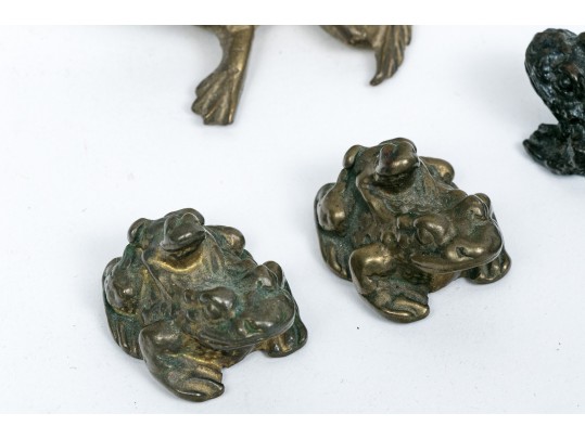 Collection Of Seven Metal Frog Figures