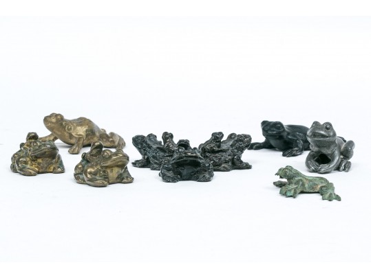 Collection Of Seven Metal Frog Figures