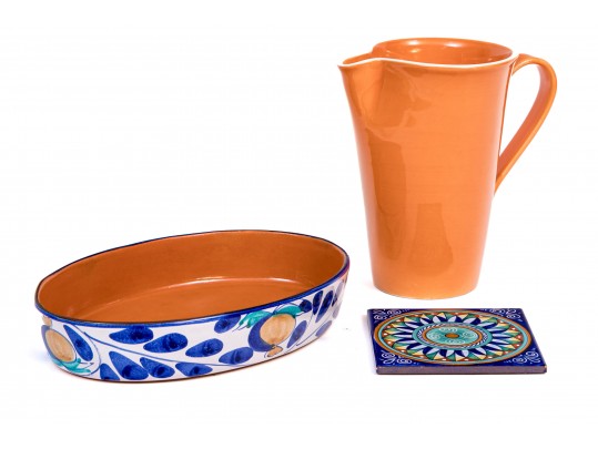 Group Of Three Colorful Italian Glazed Ceramic Pieces