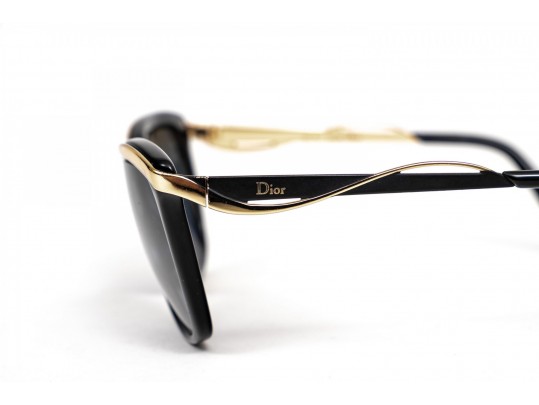 Prescription Dior Black Acrylic And Gold Metallic Sunglasses, Charcoal Lenses