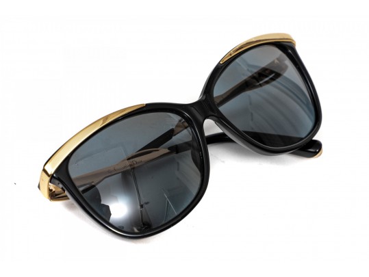 Prescription Dior Black Acrylic And Gold Metallic Sunglasses, Charcoal Lenses