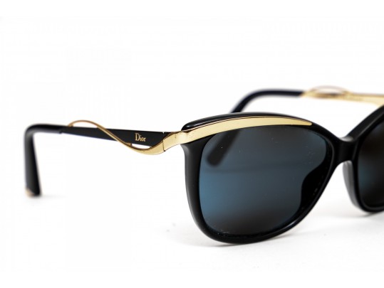 Prescription Dior Black Acrylic And Gold Metallic Sunglasses, Charcoal Lenses